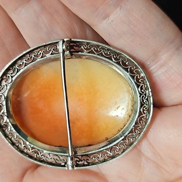 Vintage 1900s real Carnelian shell cameo, silver victorian 10k gold - Picture 4 of 9